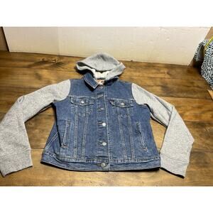 Levi's Women's Hybrid Denim Trucker Jacket with Gray Hoodie Large ~READ